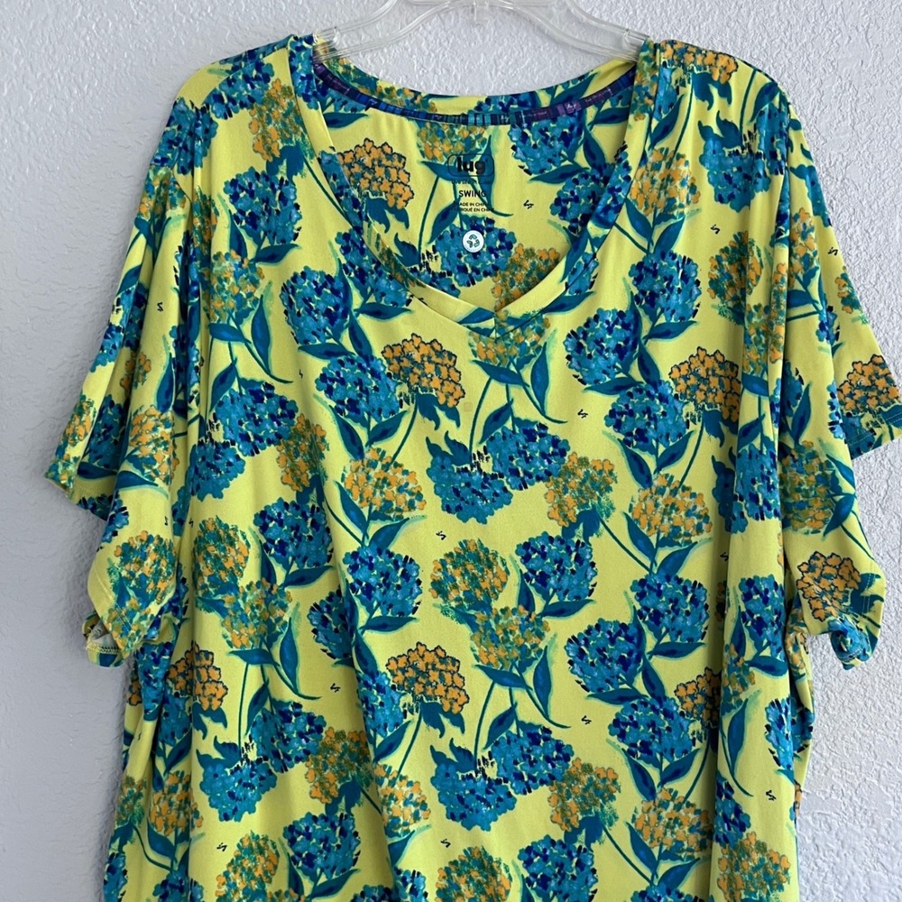 Lug Swing Dress Womens 3X Yellow Blue Floral Tiered Ruffle Hem Pockets Recycled - Picture 8 of 10
